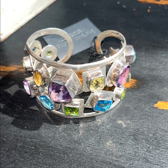 Charles Albert Gemstone Silver Cuff Bracelet - Picture 6 of 8